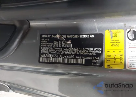 2013 BMW 335I xDrive из США, поврежденный, VIN WBAKF9C51DE672559